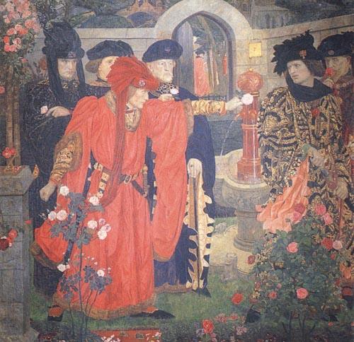 Henry Arthur Payne Plucking the Red and White Roses in the Old Temple Gardens Germany oil painting art